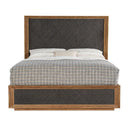 A Big Sky Queen Panel Bed with a vintage natural finish on the borders and side rails, and a crosshatch texture on the headboard and footboard in a furrowed bark finish.