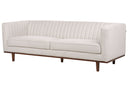 Light beige sofa with wooden legs on a white background