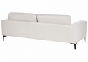 Back side of a ligh beige sofa with black metal legs on a white background