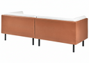 Brown leather back of a sofa with off-white cushion on a white background