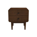 Wooden nightstand with two drawers on a white background
