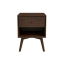 Wooden nightstand with a drawer on a white background