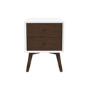 Wooden nightstand with two drawers on a white background