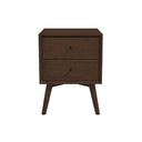 Wooden nightstand with two drawers on a white background