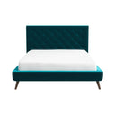 Teal bed with white mattress on a white background