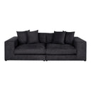 Black sofa with five black cushions on a white background