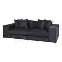 Three-quarters view of a black sofa on a white background