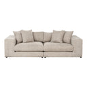 Beige sofa with cushions on a white background