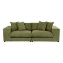 Green sofa with cushions on a white background