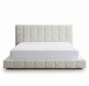 Bed with light gray upholstered headboard and footboard on a white background