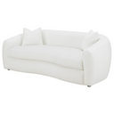 Three-quarters view of a white sofa on a white background.