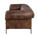 Side view of a mocha brown leather sectional sofa on a white background.