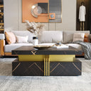 Modern living room with a stylish coffee table and decorative elements.