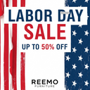 Labor Day sale advertisement for Reemo Furniture with American flag design