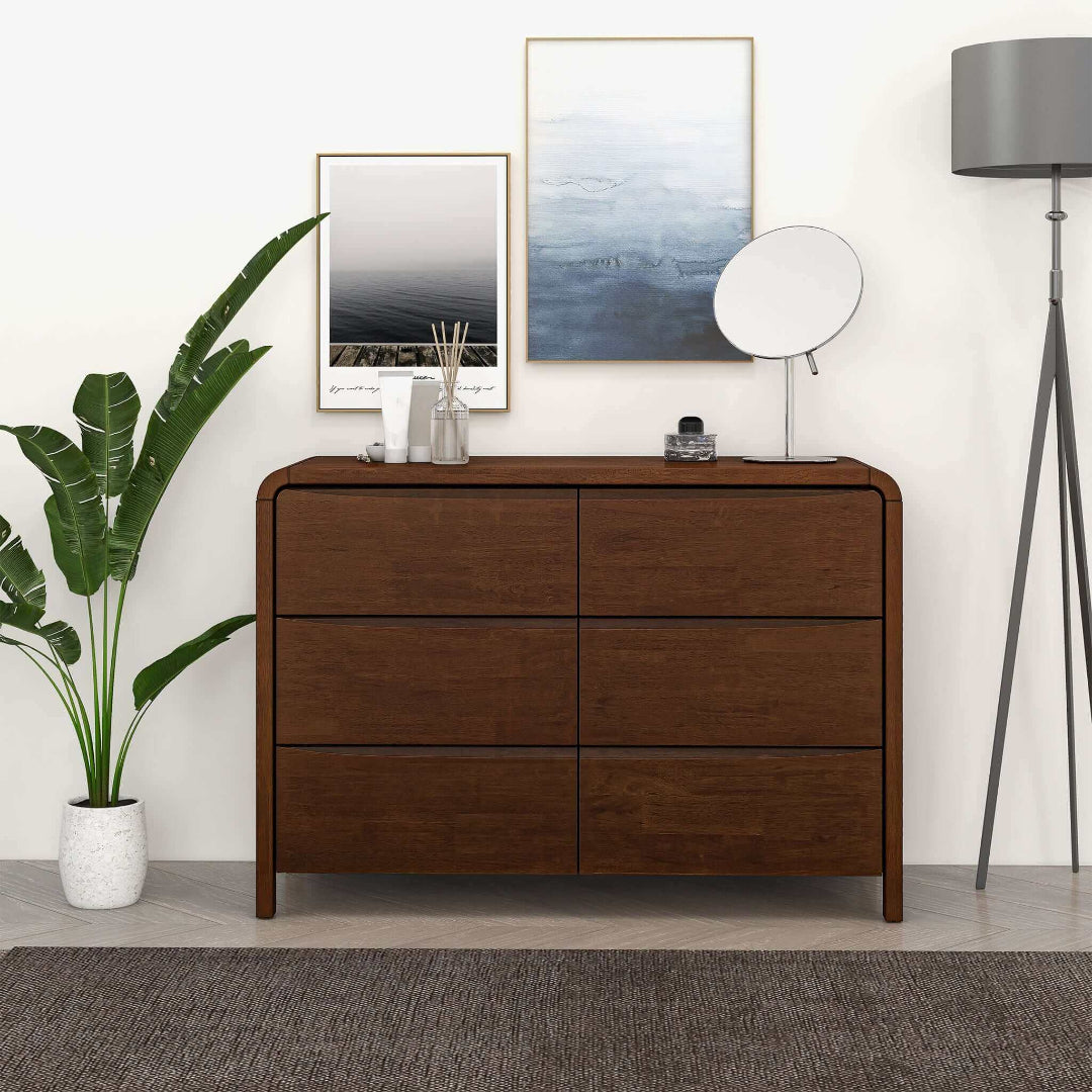 LILY MID CENTURY MODERN SOLID WOOD 6-DRAWER DRESSER | REEMO FURNITURE