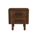 Wooden nightstand with two drawers on a white background