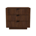 Wooden dresser with three drawers on a white background