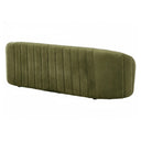 Three-quarters rear view of an Olive-Green velvet sofa on a white background