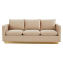 Front view of a beige sofa on a white background.