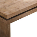 Close-up of a wooden table with a natural finish on a white background.