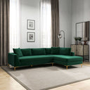 MARY 112" GREEN VELVET RIGHT-FACING SECTIONAL SOFA
