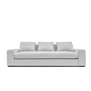 Front view of a gray sofa with three cushions on a white background.