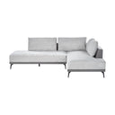 Front view of a left gray sectional sofa on a white background.