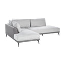 Three-quarters view of a right gray sectional sofa with black metal legs on a white background.