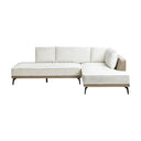 Front view of an off-white left sectional sofa with beige accents on a white background.