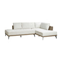 Three-quarters view of an off-white left sectional sofa with beige accents and black metal legs on a white background.