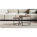 Modern sectional sofa with wooden side tables in a minimalistic setting