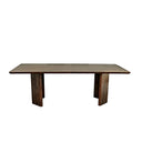 Almaza 87-inch walnut dining table featuring a rectangular wooden tabletop and thick sculptural slab legs on a plain white background.

