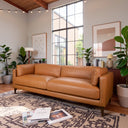 BRYNN 93" MCM TAN GENUINE TOP GRAIN LEATHER SOFA