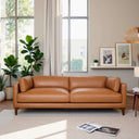 BRYNN 93" MCM TAN GENUINE TOP GRAIN LEATHER SOFA