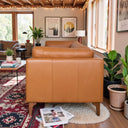 BRYNN 93" MCM TAN GENUINE TOP GRAIN LEATHER SOFA