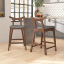 HESTER SOLID WOOD GREY FABRIC BAR STOOL (SET OF 2)