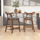 HESTER SOLID WOOD GREY FABRIC BAR STOOL (SET OF 2)