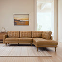 LENA 102" GENUINE TAN LEATHER RIGHT-FACING SECTIONAL SOFA