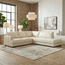 GAMILA 110" BEIGE GENUINE TOP-GRAIN LEATHER RIGHT-FACING SECTIONAL SOFA