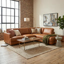 GAMILA 110" TAN GENUINE TOP-GRAIN LEATHER RIGHT-FACING SECTIONAL SOFA