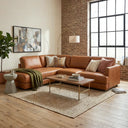 GAMILA 110" TAN GENUINE TOP-GRAIN LEATHER LEFT-FACING SECTIONAL SOFA