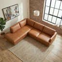 GAMILA 110" TAN GENUINE TOP-GRAIN LEATHER LEFT-FACING SECTIONAL SOFA