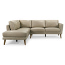 Bianca 97-inch beige genuine top-grain leather left-facing L-shaped sectional sofa with tapered wooden legs on a white background