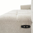Close-up view of the Burntwood 114-inch light brown chenille power slider sofa showing the textured fabric cushion and side power control buttons.