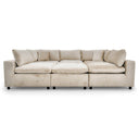 Front view of the Hera ivory velvet modular 3-piece sectional sofa featuring deep plush cushions and matching pillows against a white background