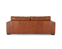 The rear view of the Kennon leather sofa, showing the vertical stitched panels on its back and its solid, grounded silhouette.