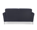 Back side of a black loveseat on a white background