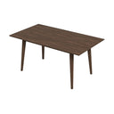 Mid-century modern 63-inch rectangular dining table in a dark walnut wood finish, featuring a beveled tabletop with visible wood grain and four angled, tapered legs against a plain white background.
