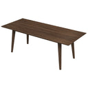 Leroy 87-inch rectangular dining table in dark walnut wood, shown at a three-quarter angle against a plain white background, featuring a sleek beveled-edge tabletop with visible wood grain and four slightly splayed, tapered legs.
