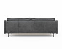A black, upholstered Renato Sofa with a minimalist design, featuring a sleek backrest and seat with metallic accents.